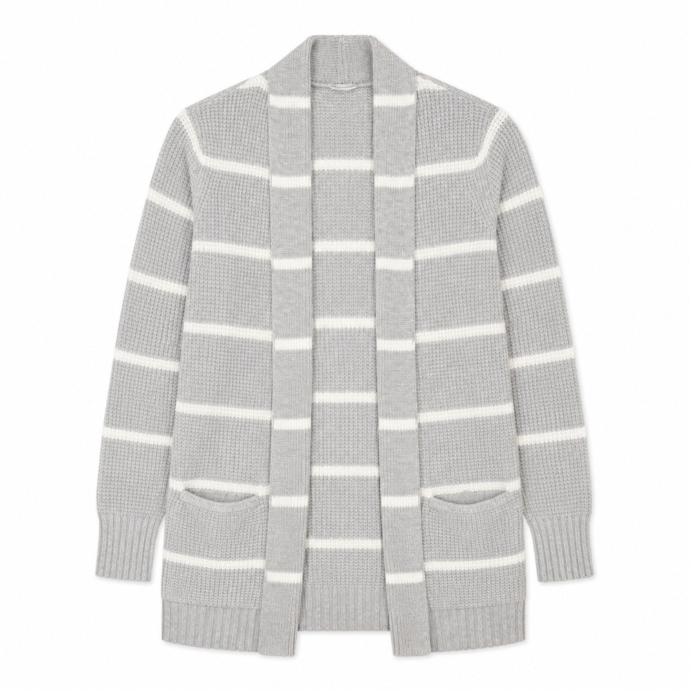 Athleta Gray White Striped Cozy Cardigan Sweater XS Lounge Layer